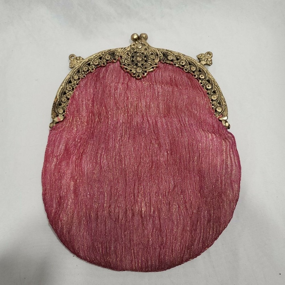Christiana Silk Evening Bag Purse Pink Gold VTG